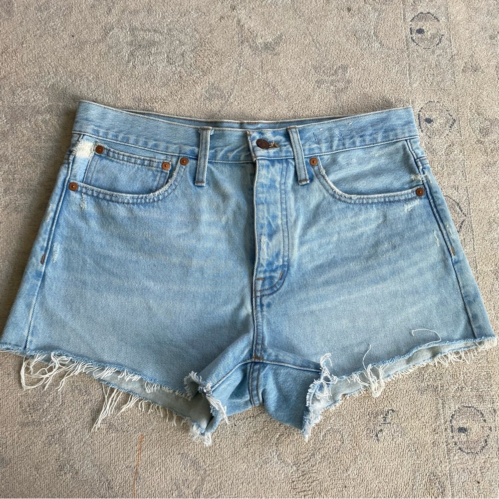 Madewell Relaxed Denim Shorts 27 100% Cotton High Waist Distressed Cutoff Light